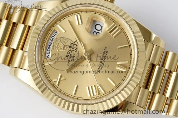 MiroTime 0505 Comfortable DayDate 40 YG JDF Gain Weight 904L Steel YG Dial Roman Markers on President Bracelet A2836 V 1821